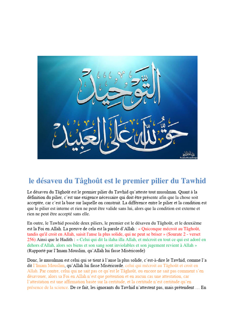Désaveu du Tâghoût et Tawhid | PDF | Allah | Religions abrahamiques