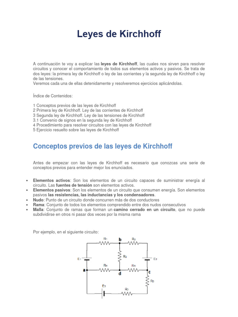 Leyes de Kirchhoff: Corrientes y Tensiones | PDF | Ecuaciones | voltaje