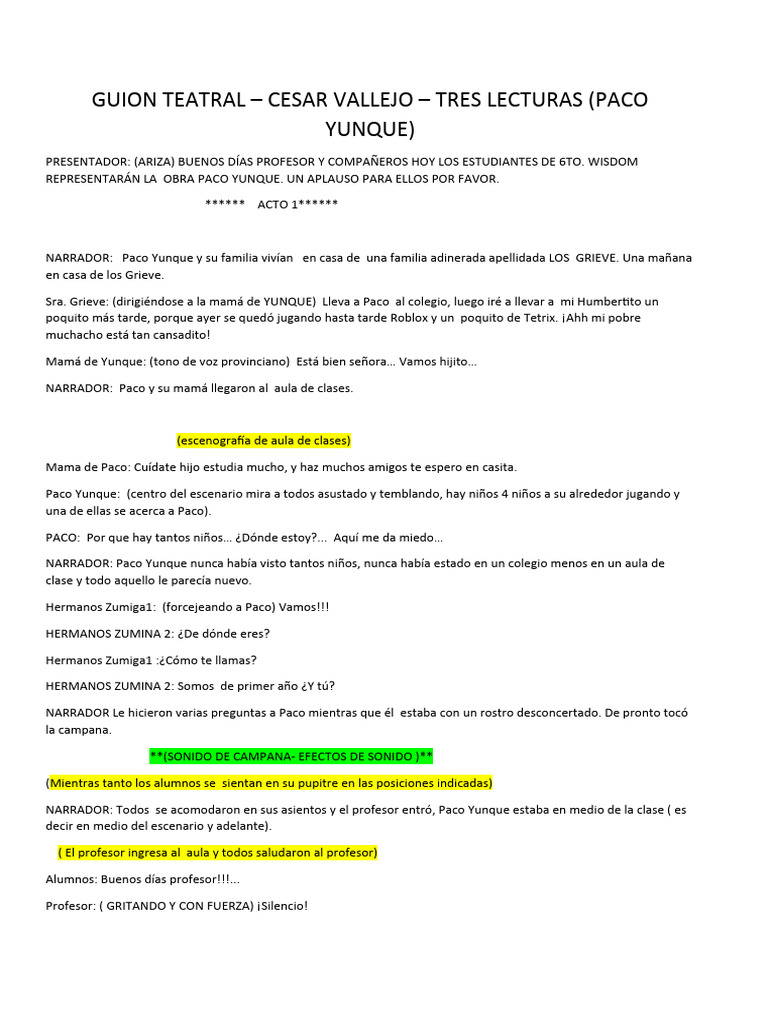 Guion Teatral de Paco Yunque | PDF | Artes del Lenguaje y Comunicación ...