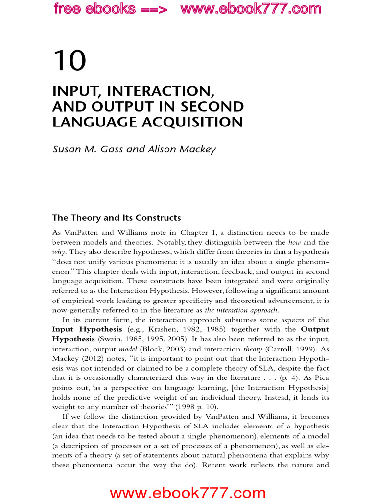 Input Interaction and Output in L2 Acquisition | PDF | Second Language ...