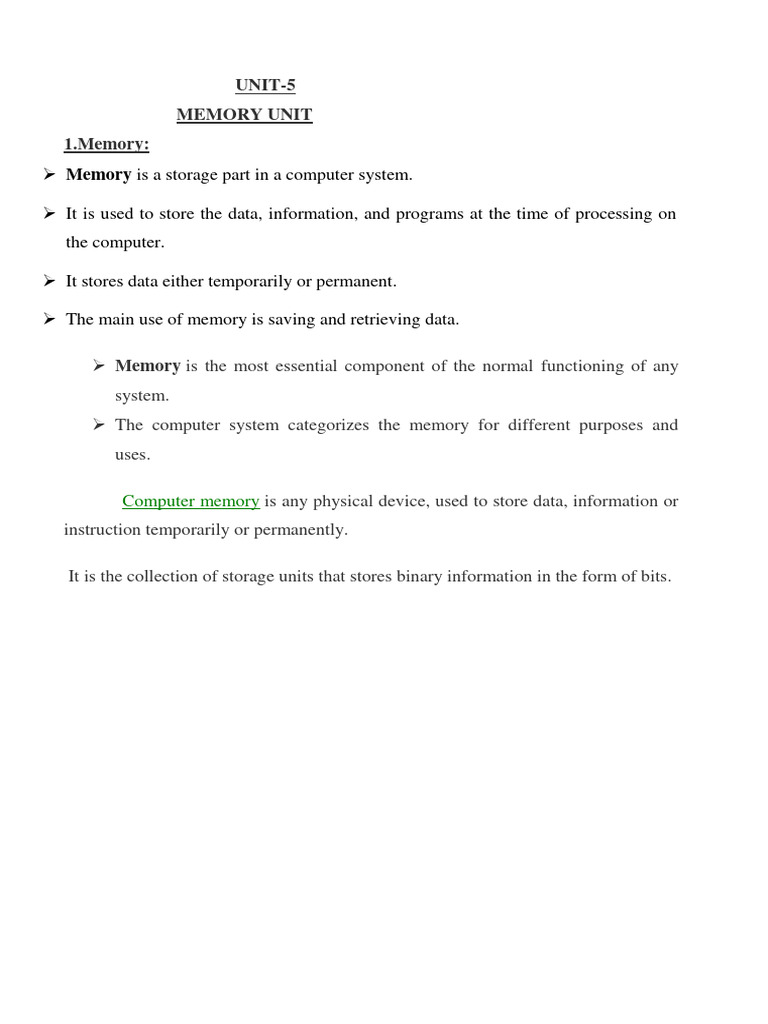 Memory Unit - 5 Coa PDF | PDF | Computer Data Storage | Random Access ...
