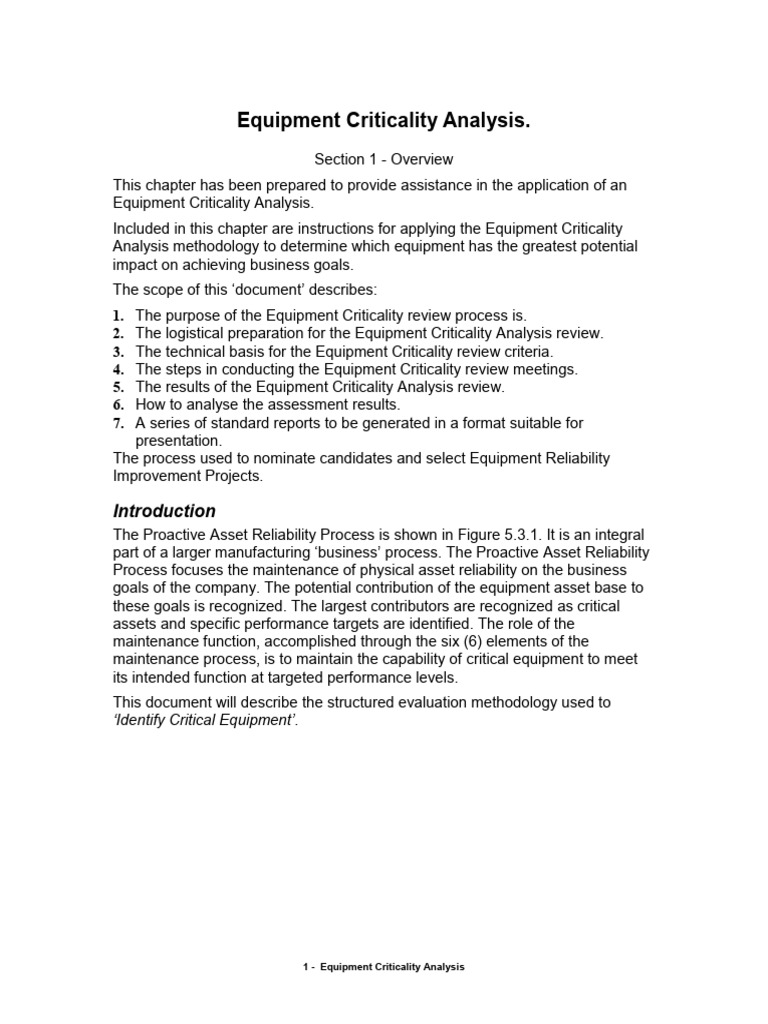 Equipment Criticality Analysis Guide | PDF | Reliability Engineering | Risk