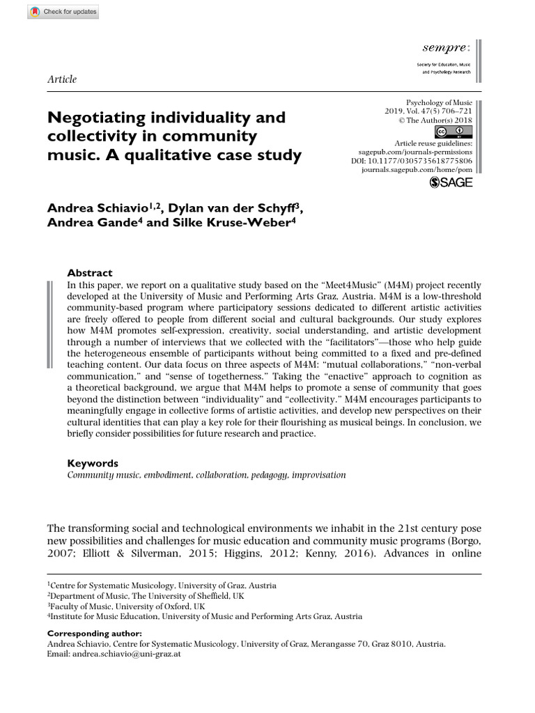 Schiavio Et Al 2018 Negotiating Individuality And Collectivity In 