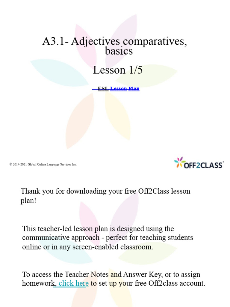 Off2class Esl Lesson Adjectives and Comparatives CLT Communicative ...