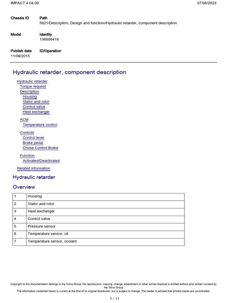 Hydraulic Retarder Component Description PDF Brake Mechanical