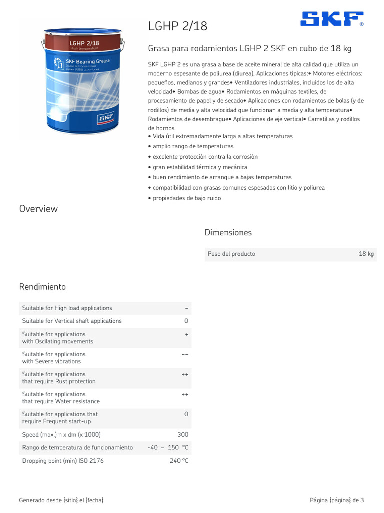 Grasa LGHP 2 SKF para Rodamientos 18 kg | PDF | Red mundial | Internet ...