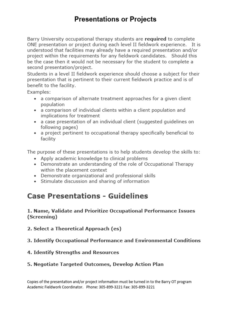Barry University OT Fieldwork Projects | PDF | Occupational Therapy ...