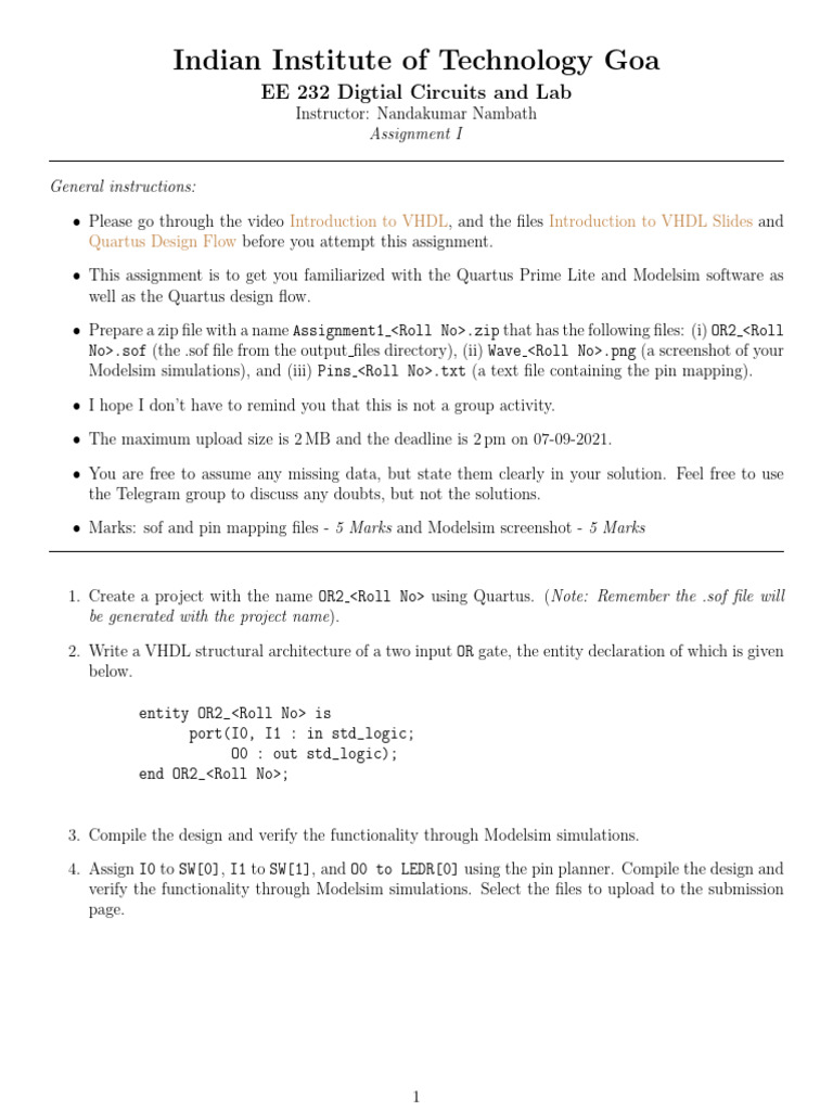 VHDL OR Gate Assignment Guide | PDF | Art | Computers