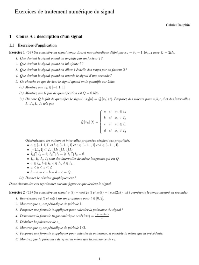 Exercices de traitement du signal numérique | PDF | Filtre ...