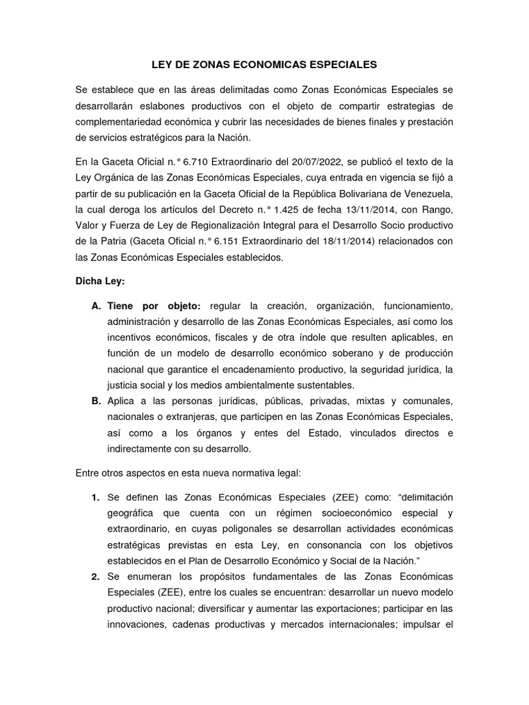 Ley de Zonas Económicas Especiales | PDF | aduana | Economias