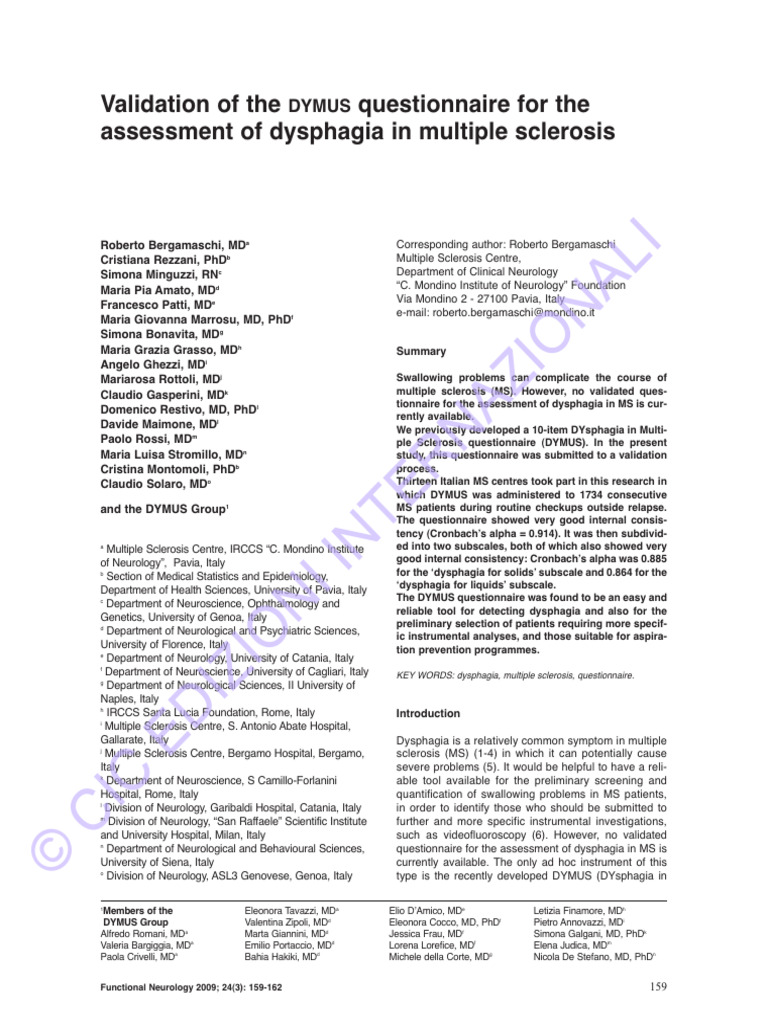 DYMUS Questionnaire Validation in MS | PDF | Principal Component ...