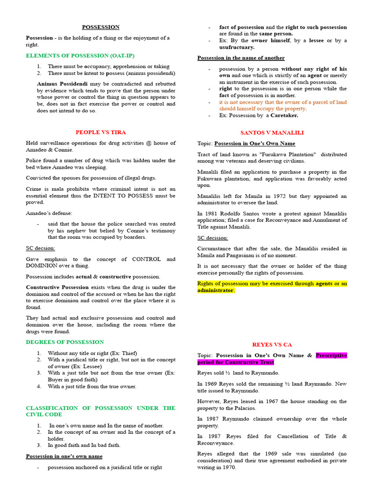 Property Reviewer Part 1 PDF Possession (Law) Lease