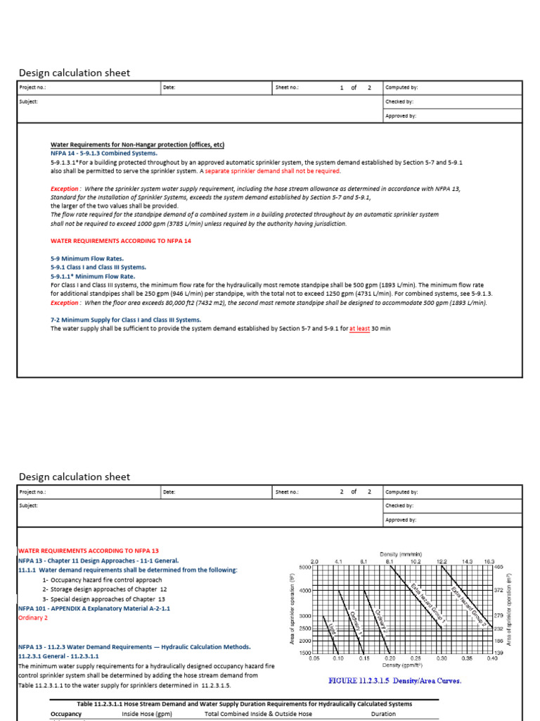 Design Calculation Sheet NFPA 14 59.1.3 Combined Systems PDF Fire Sprinkler System