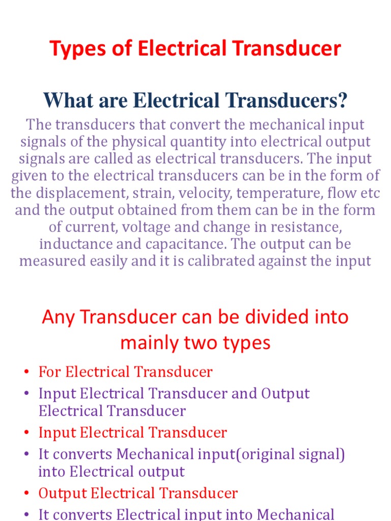 Types of Electrical Transducer Ppt Electrical Resistance And