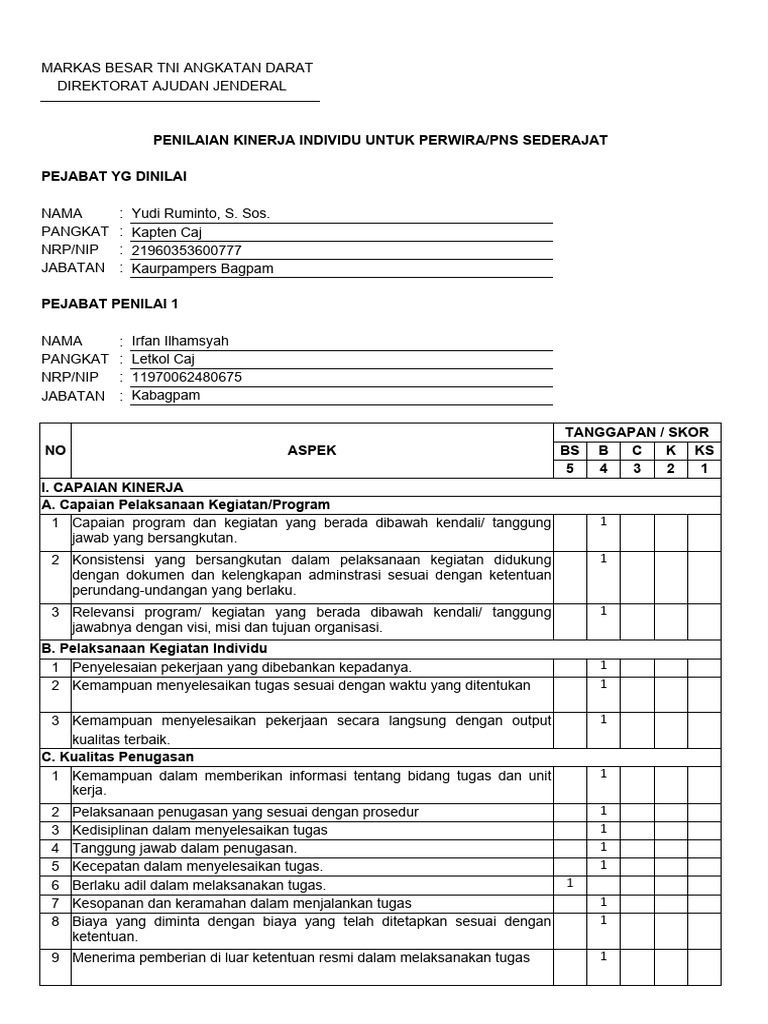 Penilaian Kinerja Perwira TNI AD | PDF