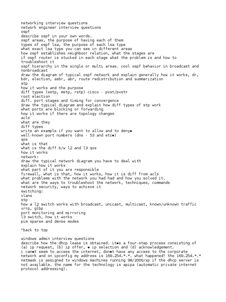 Networking Interview Questions | PDF | Osi Model | Internet Protocol Suite