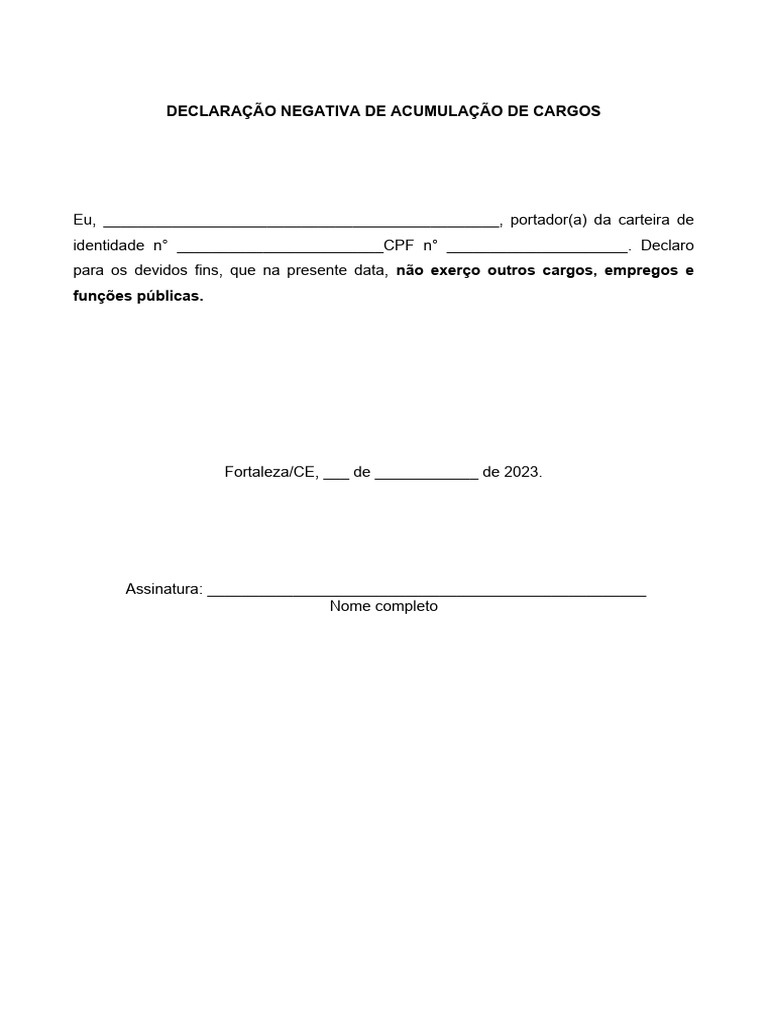 Declaracao negativa de acumulacao de cargos pdf