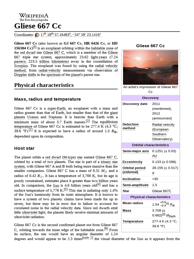 Gliese 667 CC PDF Astronomy Physical Sciences