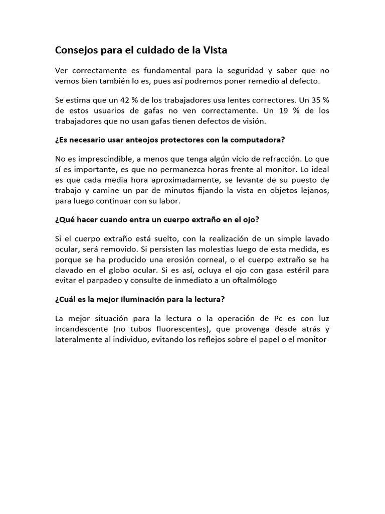 Consejos para El Cuidado de La Vista | PDF