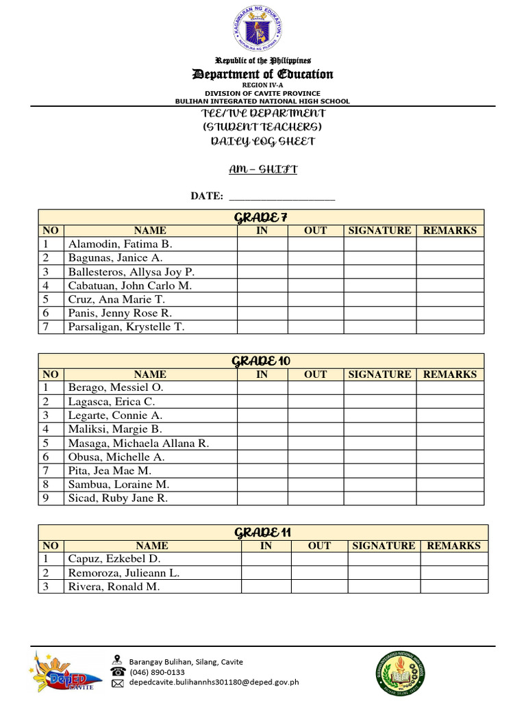 STUDENT TEACHERS LOGSHEET - Ok | PDF