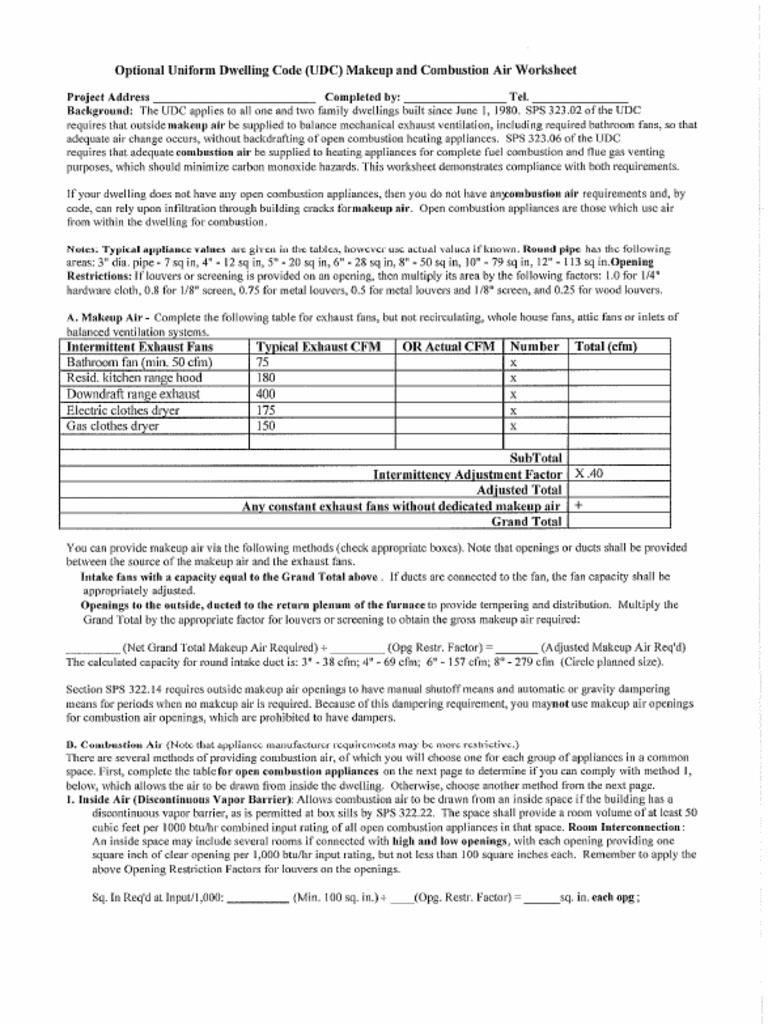 Make Up Air Worksheet PDF