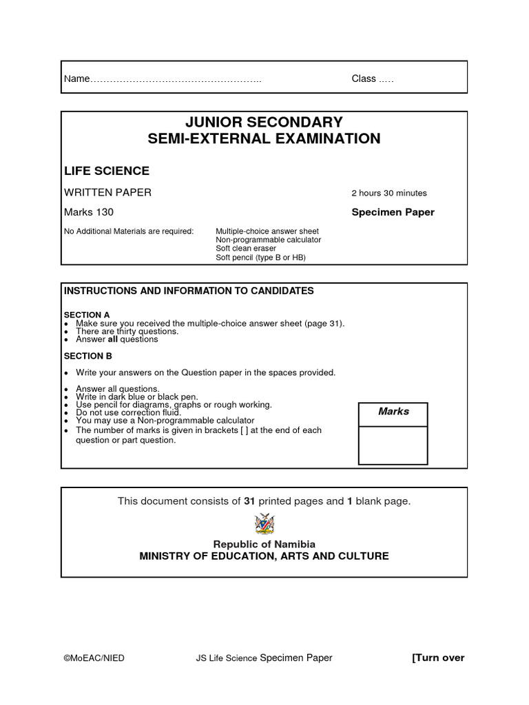Grade 9 Life Science Specimen Paper | PDF | Heart | Leaf