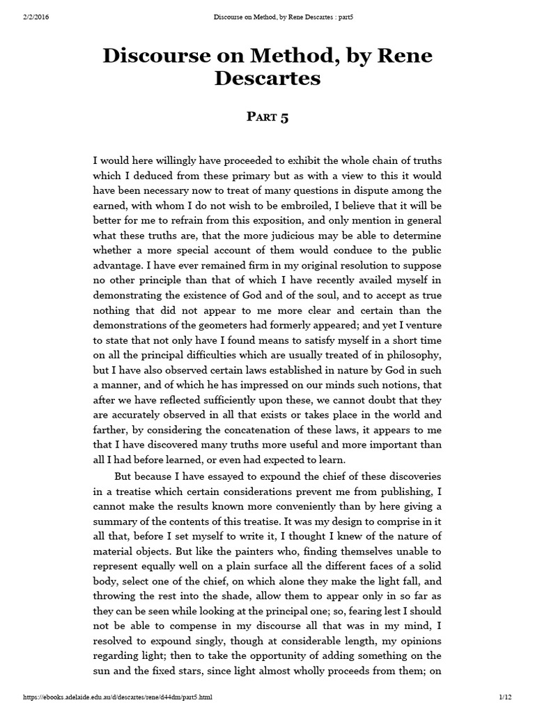 Discourse on method by rene descartes part5 pdf vein heart