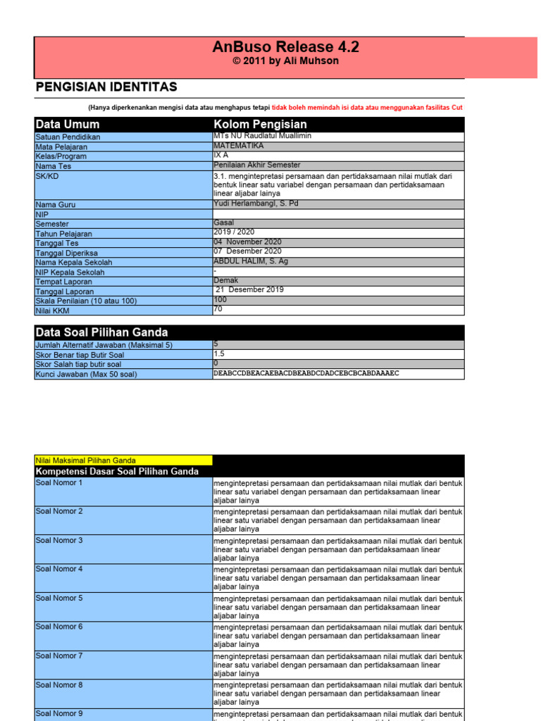 Contoh Analisis Ulangan Mts Nu Raum - Anbuso | PDF