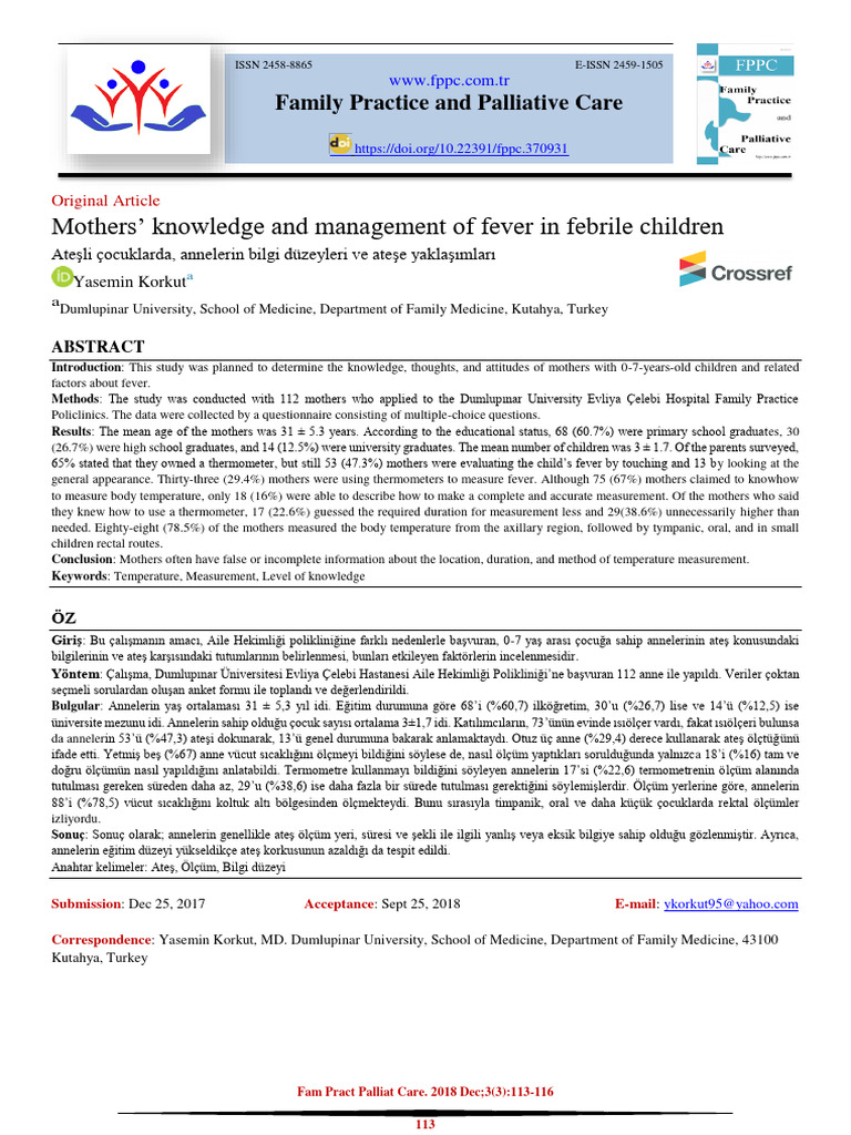 Mothers knowledge and management of fever pdf fever statistics