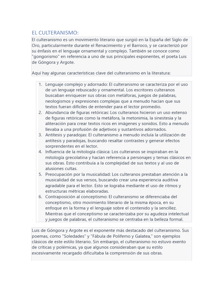 El Culteranismo Pdf