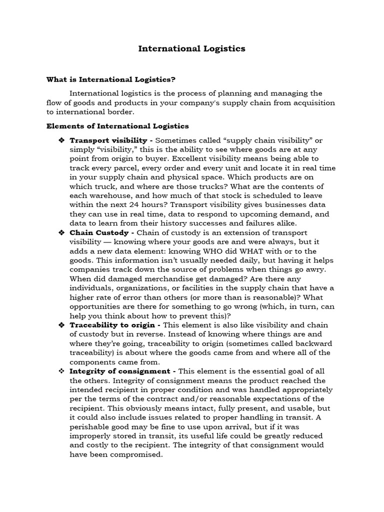 International Logistics Group 9 PDF Logistics Supply Chain