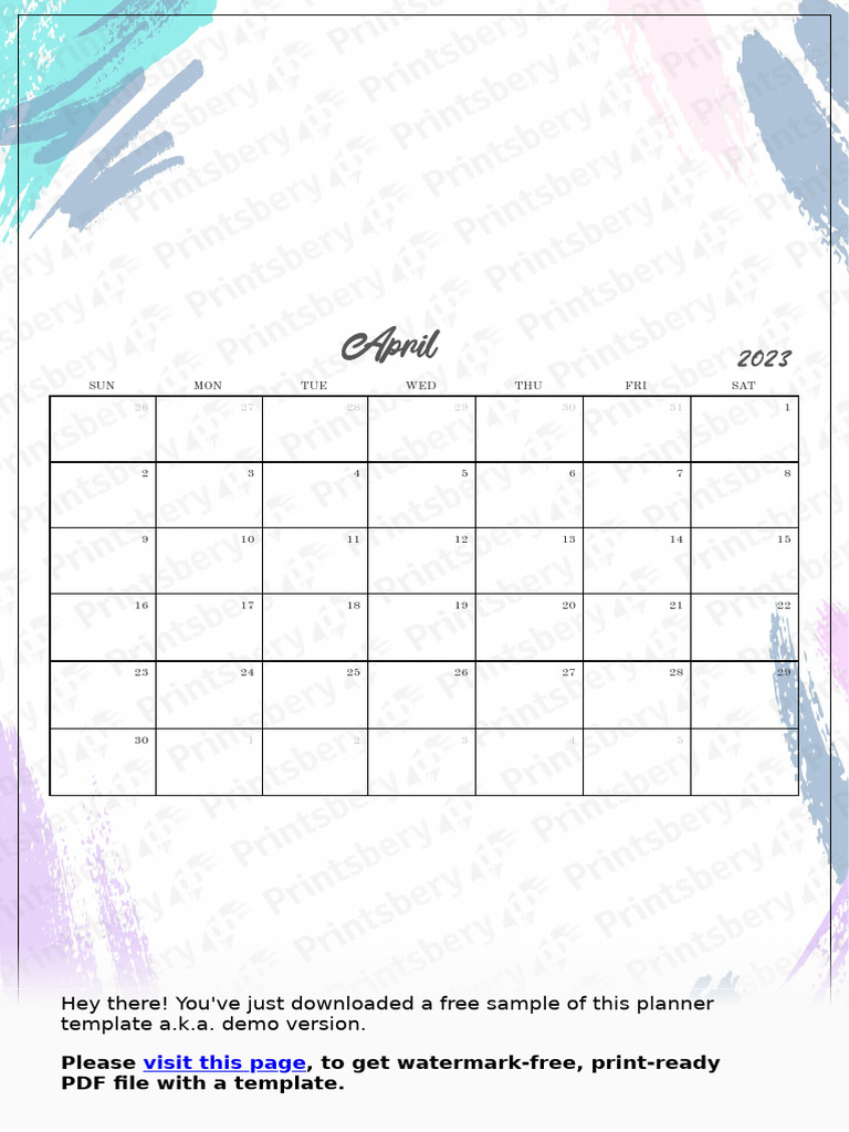Colored monthly calendar half letter pdf