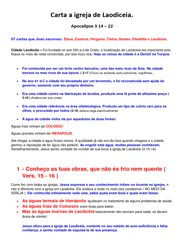Carta A Igreja de Laodiceia | PDF | Jesus | Igreja cristã