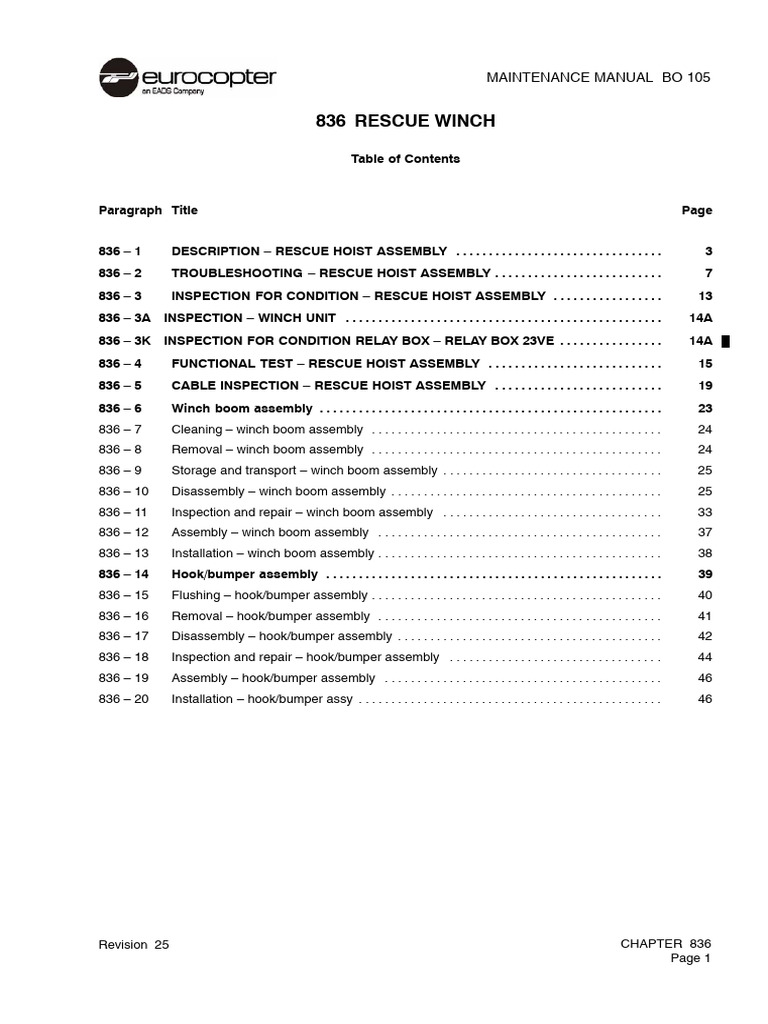 836 Rescue Winch Maintenance Manual Bo 105 PDF Electric Motor Clutch