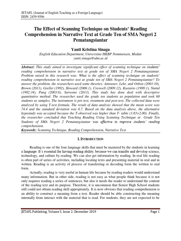 Scanning Technique's Impact on Reading Comprehension | PDF | Reading ...