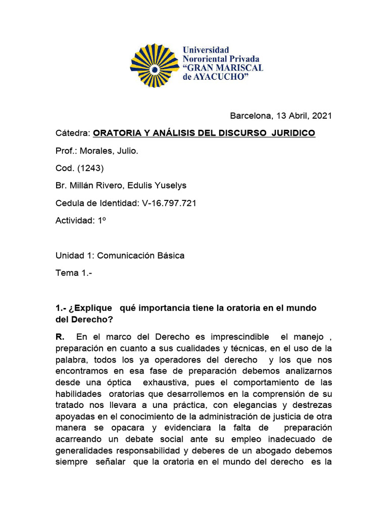 Importancia de la Oratoria en Derecho | PDF | Hablar en público