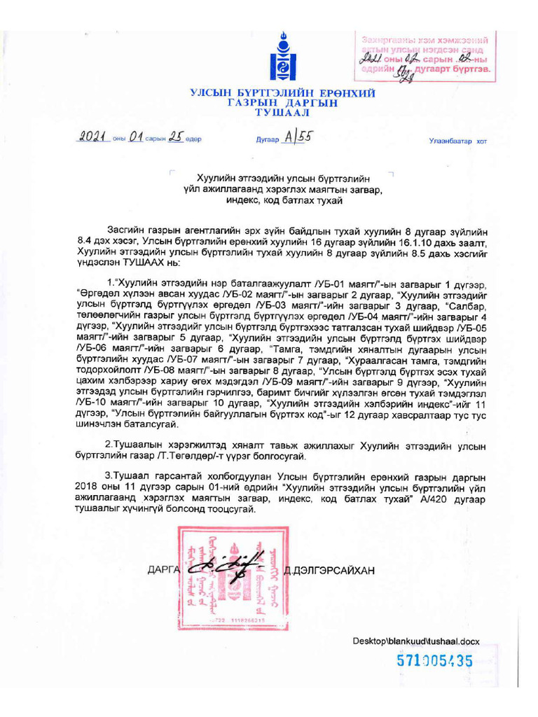 Хуулийн этгээдийн улсын бүртгэлийн үйл ажиллагаанд хэрэглэх маягтын ...