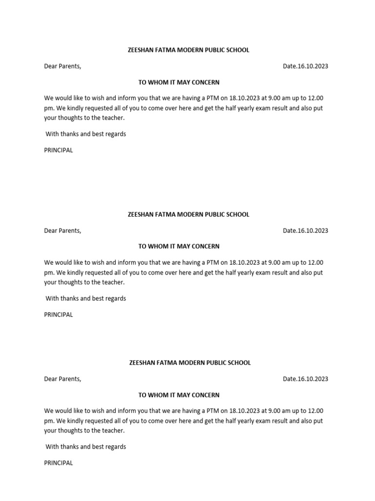 PTM Notice for Half Yearly Results | PDF