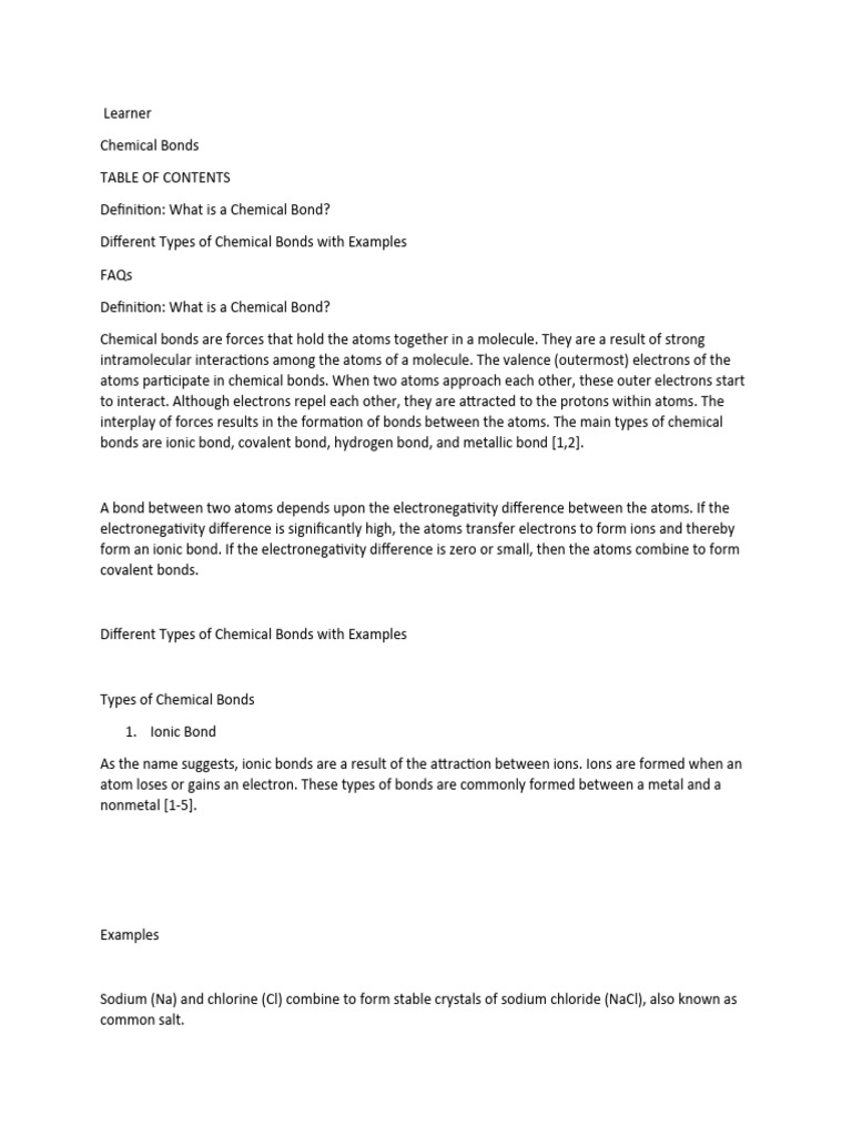 Types of Chemical Bonds | Download Free PDF | Chemical Bond | Chemical ...