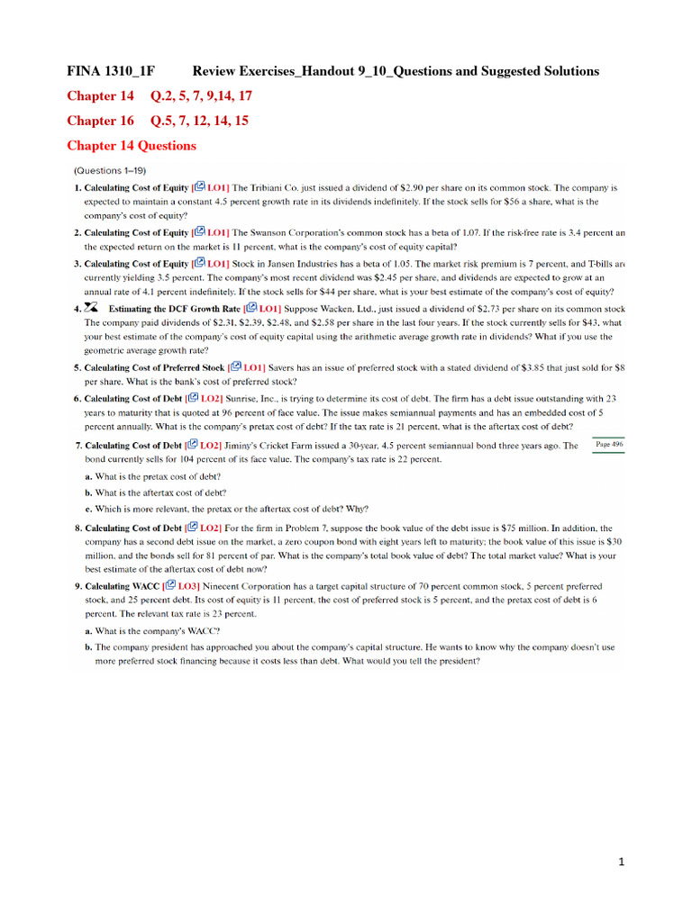 Handout 9 10 review exercises and solutions pdf cost of capital