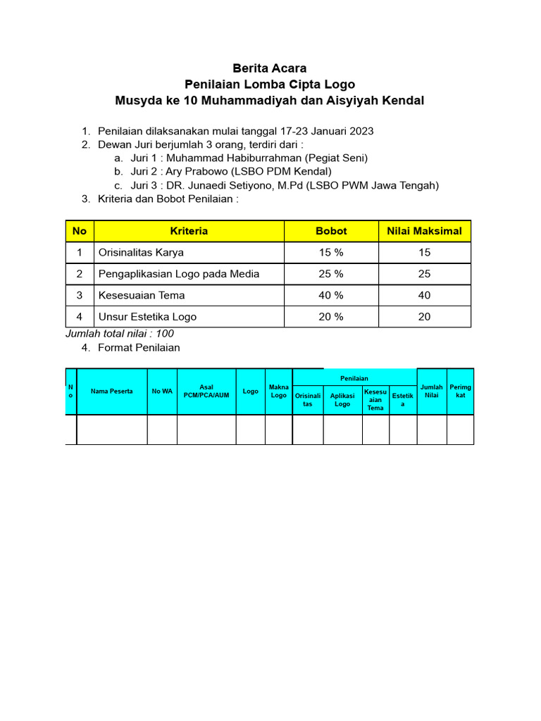 Penilaian Lomba Desain Logo | PDF
