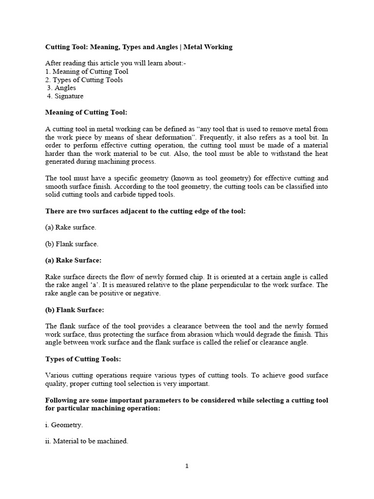 Cutting Tool Meaning, Types and Angles Metal Working PDF Machining