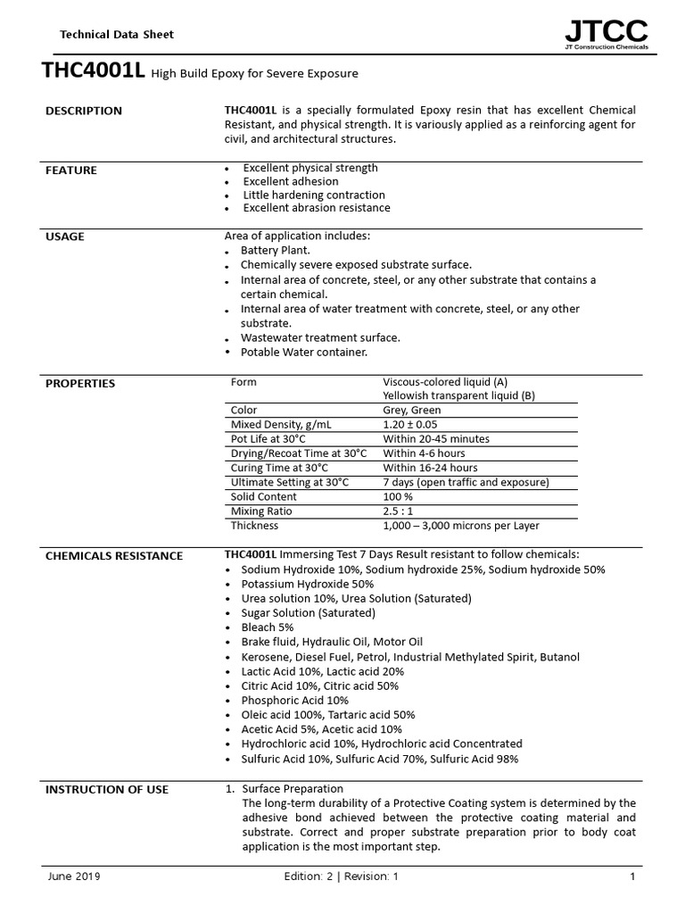 Technical Data Sheet THC4001L (Rev01) | PDF | Epoxy | Concrete