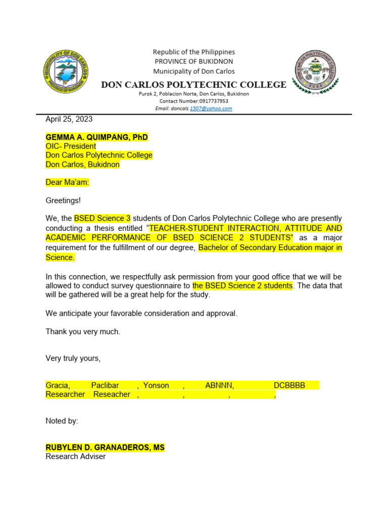 Letter Asking Permission To Conduct Study | PDF