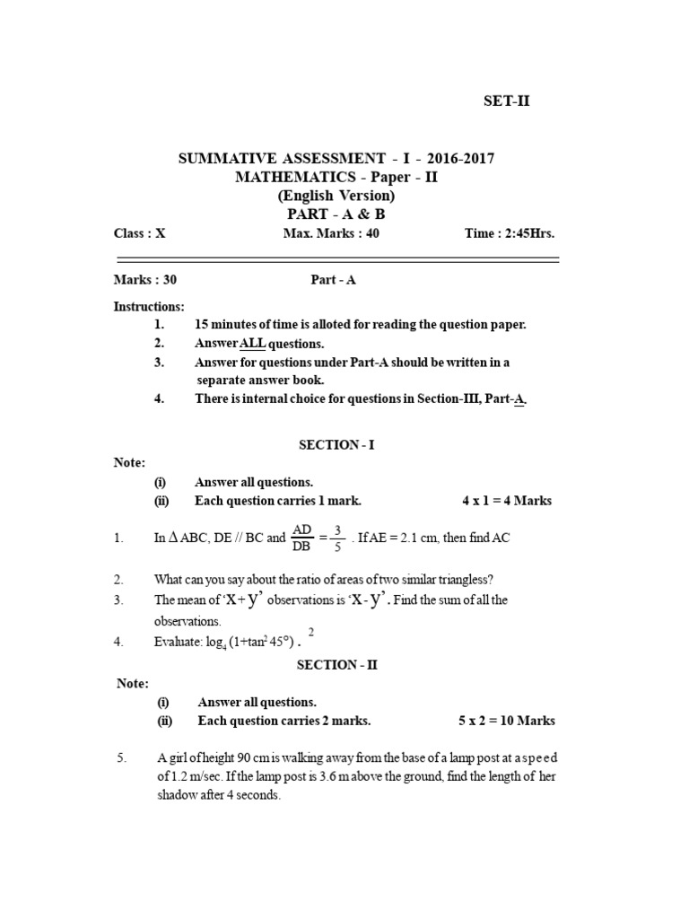 X Class Paper - II EM | PDF | Elementary Geometry | Elementary Mathematics