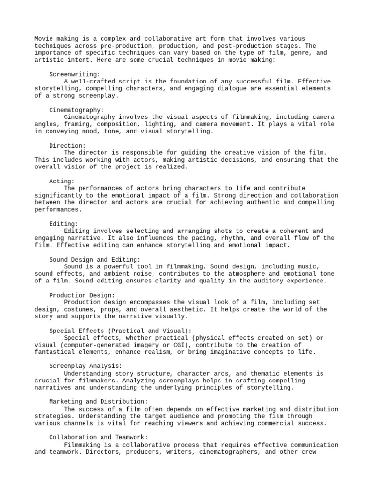 Movie Making PDF Filmmaking Cinematography
