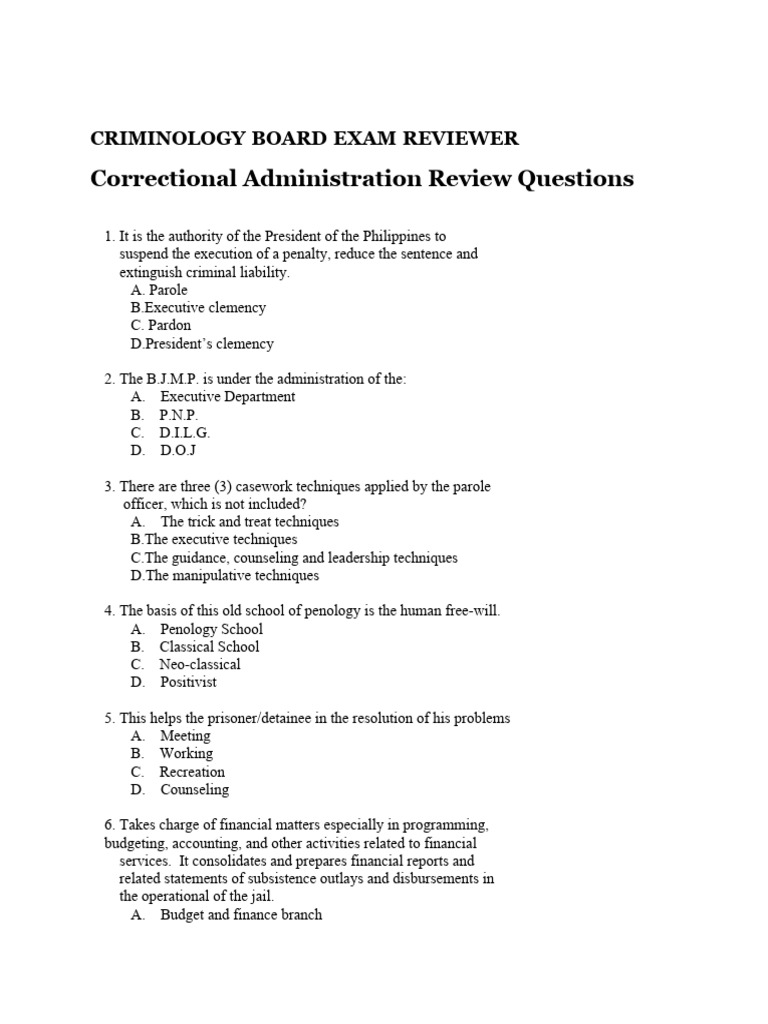 Criminology Board Exam Reviewer | PDF | Prison | Pardon