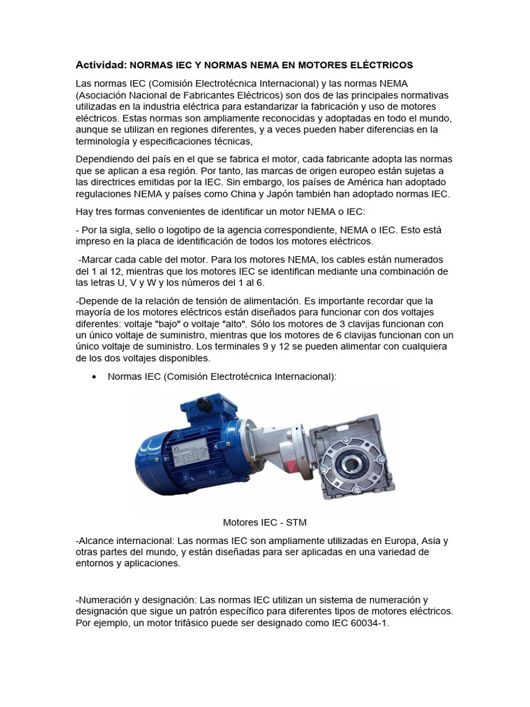 Normas IEC y NEMA en Motores Eléctricos | PDF | Motor eléctrico ...