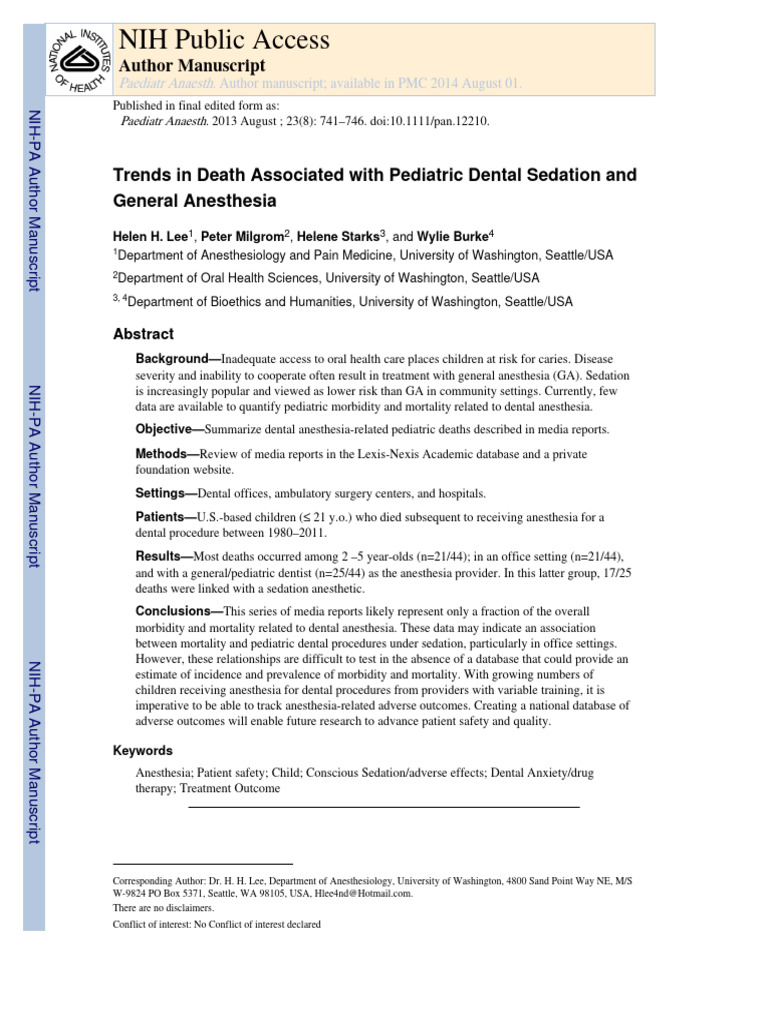 Trends of Dental in PDS and GA PDF Anesthesia Dentist