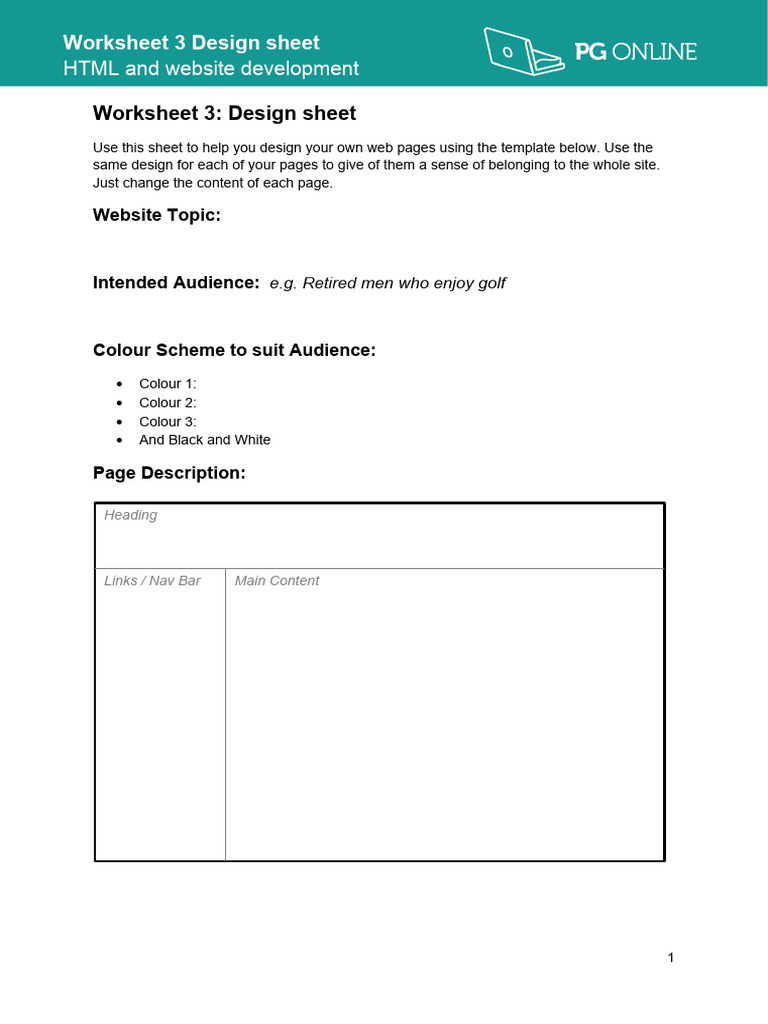 Web Worksheet 3 Design Sheet | PDF